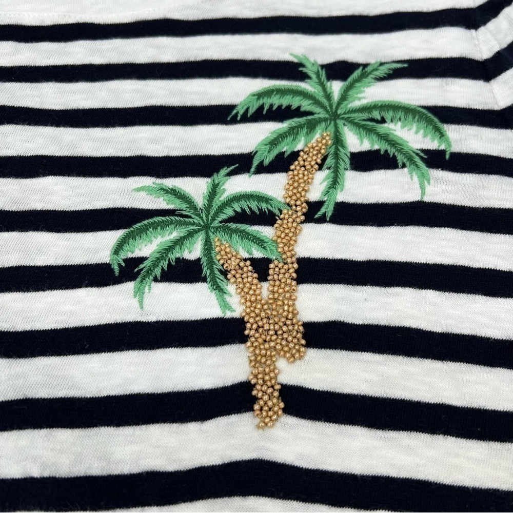 Talbots Beaded Palm Tree Navy & White Striped Short Sleeve Tee Women's Size 2X - Picture 4 of 7